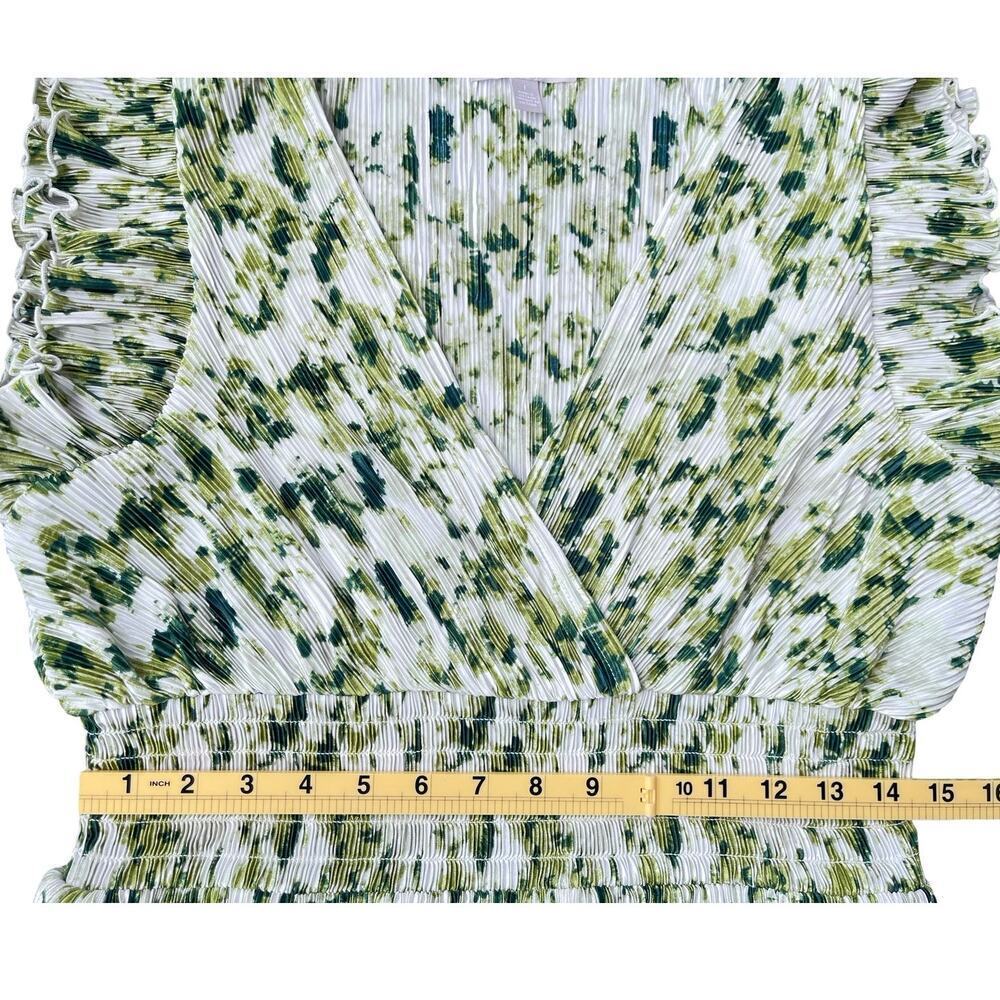 Chelsea28 Flutter Sleeve Plissé Midi Green Ivory Dress NWT Nordstrom - Large - Picture 7 of 12